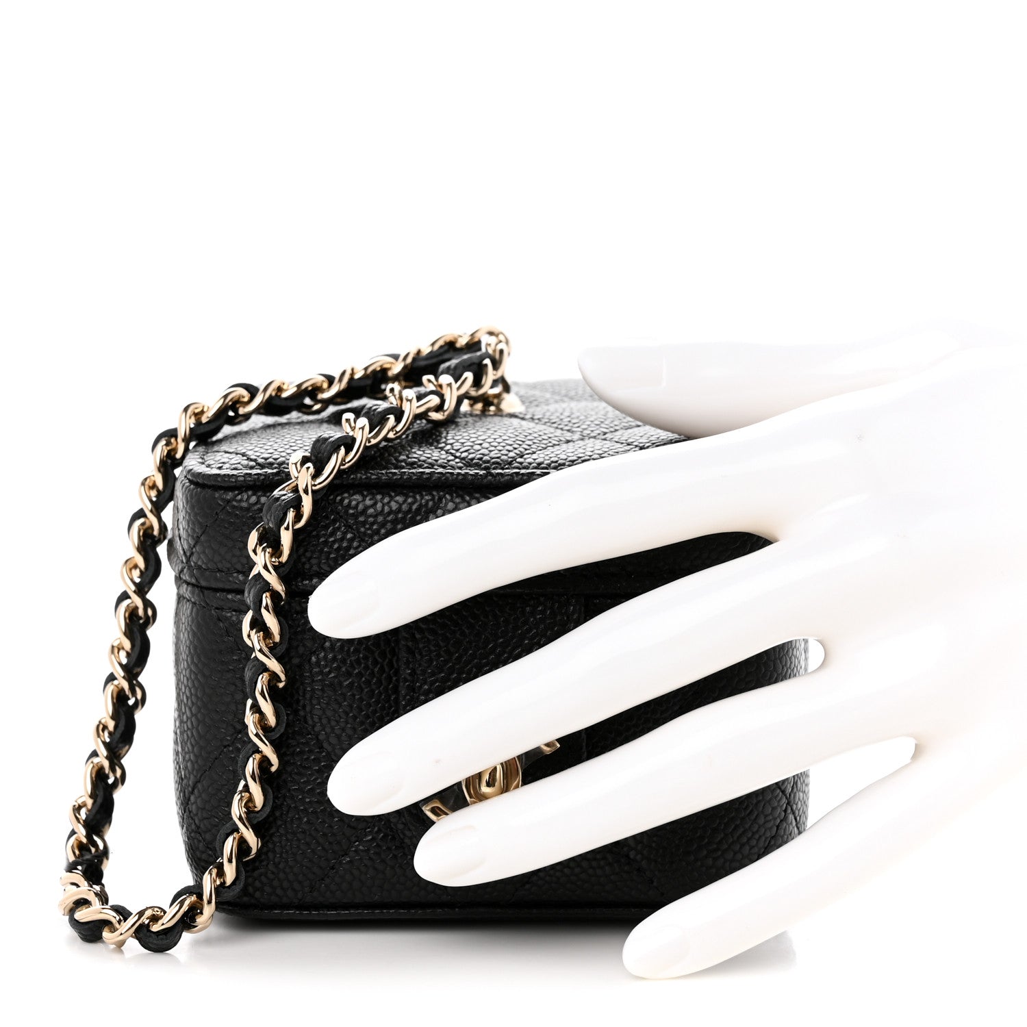 Chanel Caviar Quilted Mini Vanity Wrist Case With Chain Black 2 of 9