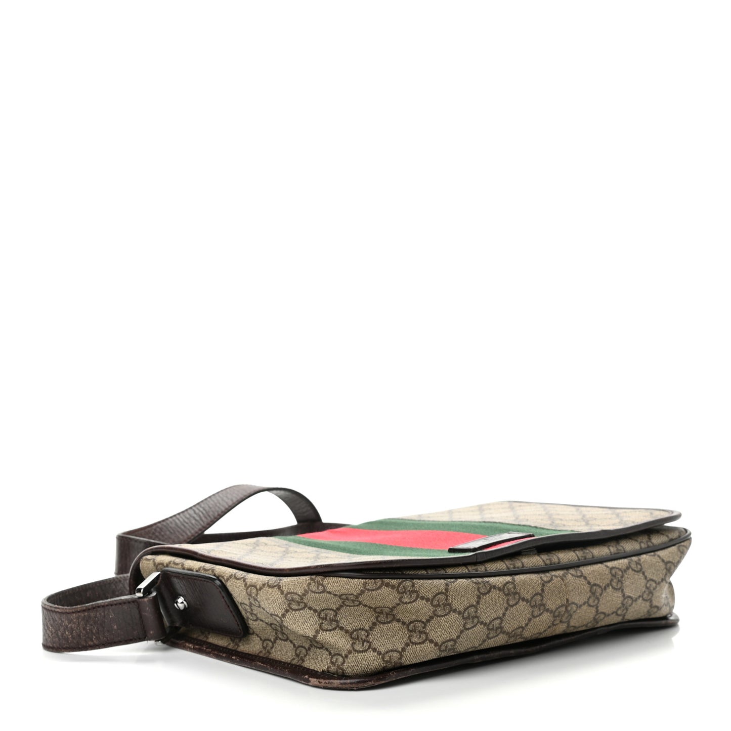 GG Plus Monogram Web Large Flap Messenger Beige Dark Brown