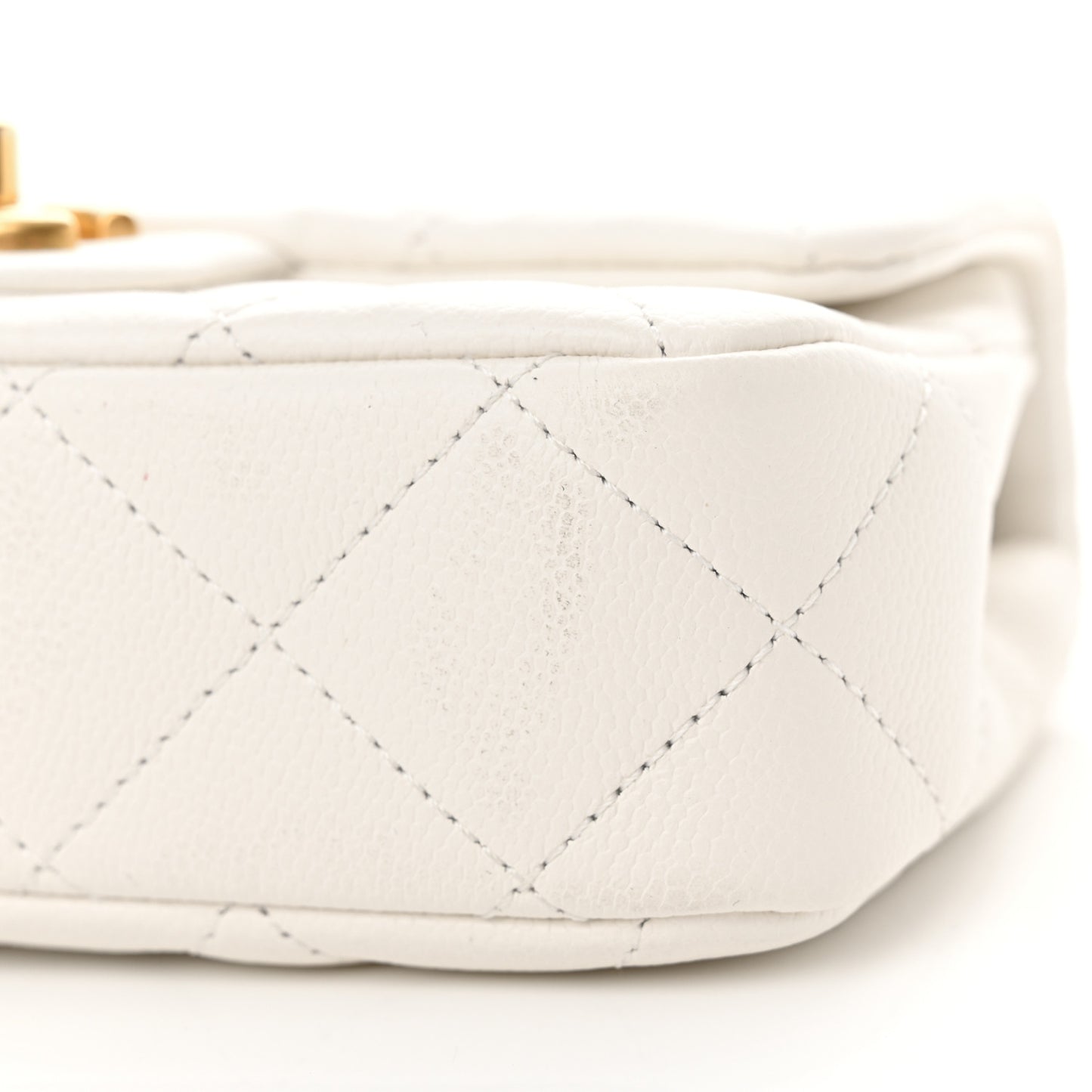 Caviar Quilted Mini Sweetheart Rectangular Flap White