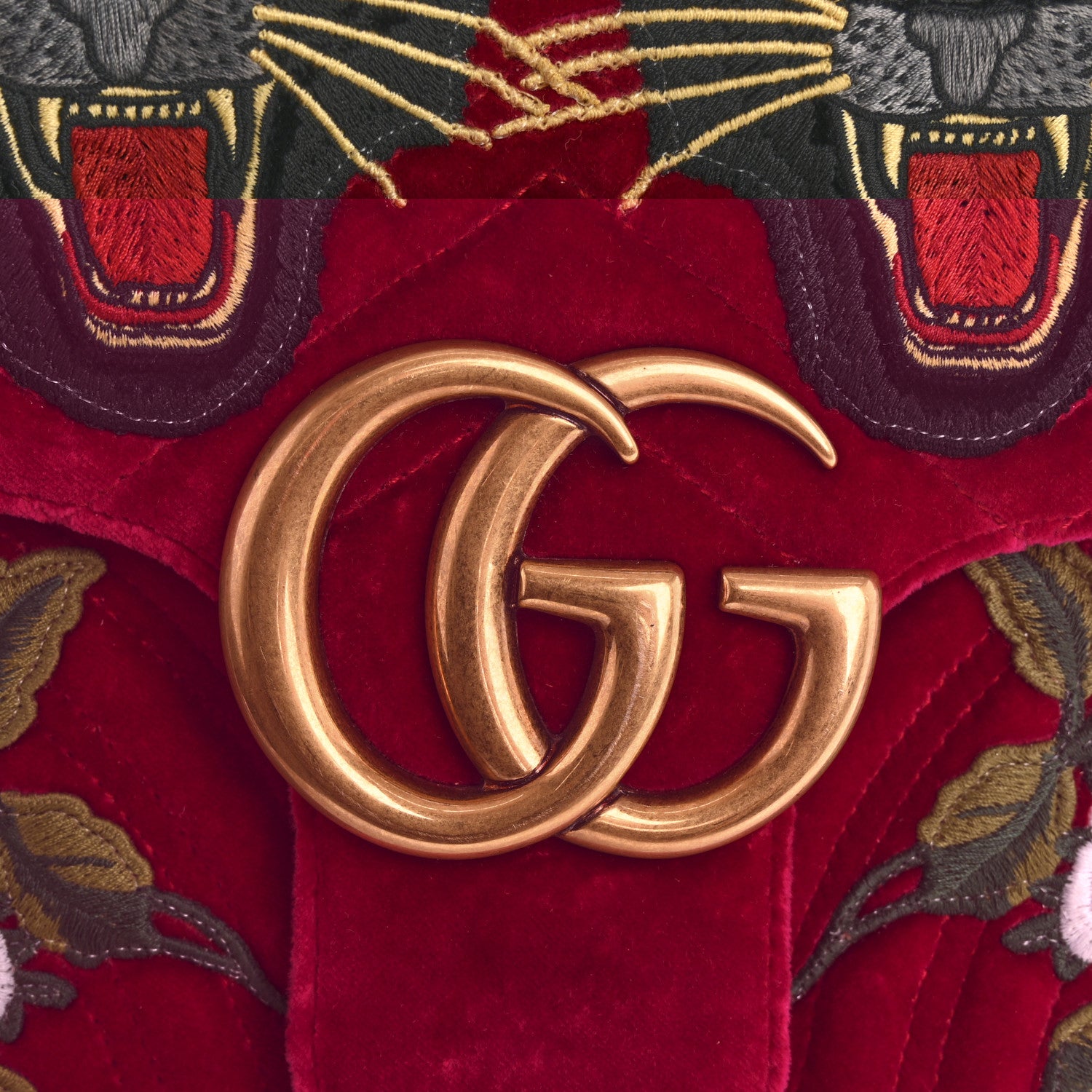 Gucci Velvet Matelasse Panther Embroidered Medium GG Marmont Shoulder Bag Raspberry Rose 11 of 12