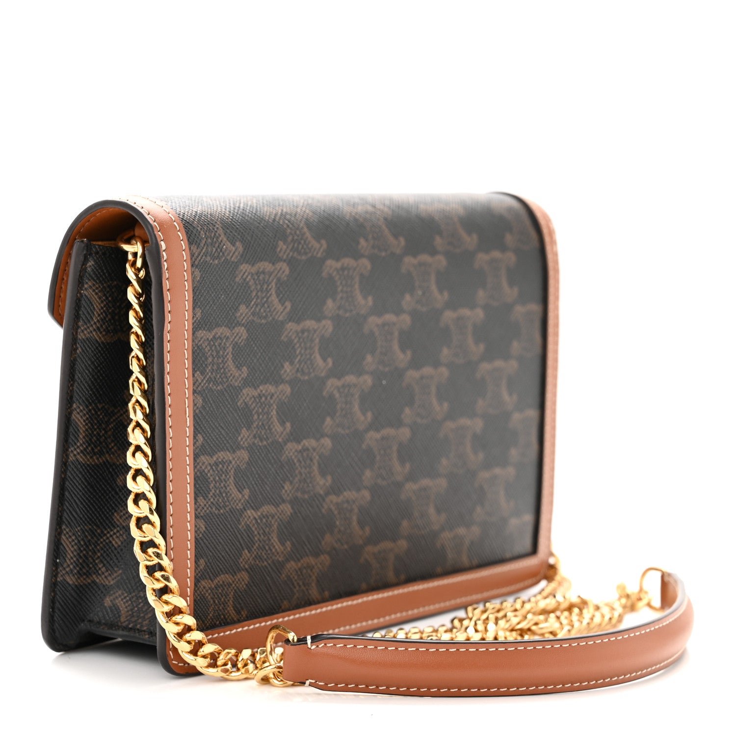 Celine Triomphe Canvas Calfskin Margo Wallet on Chain Tan 3 of 11