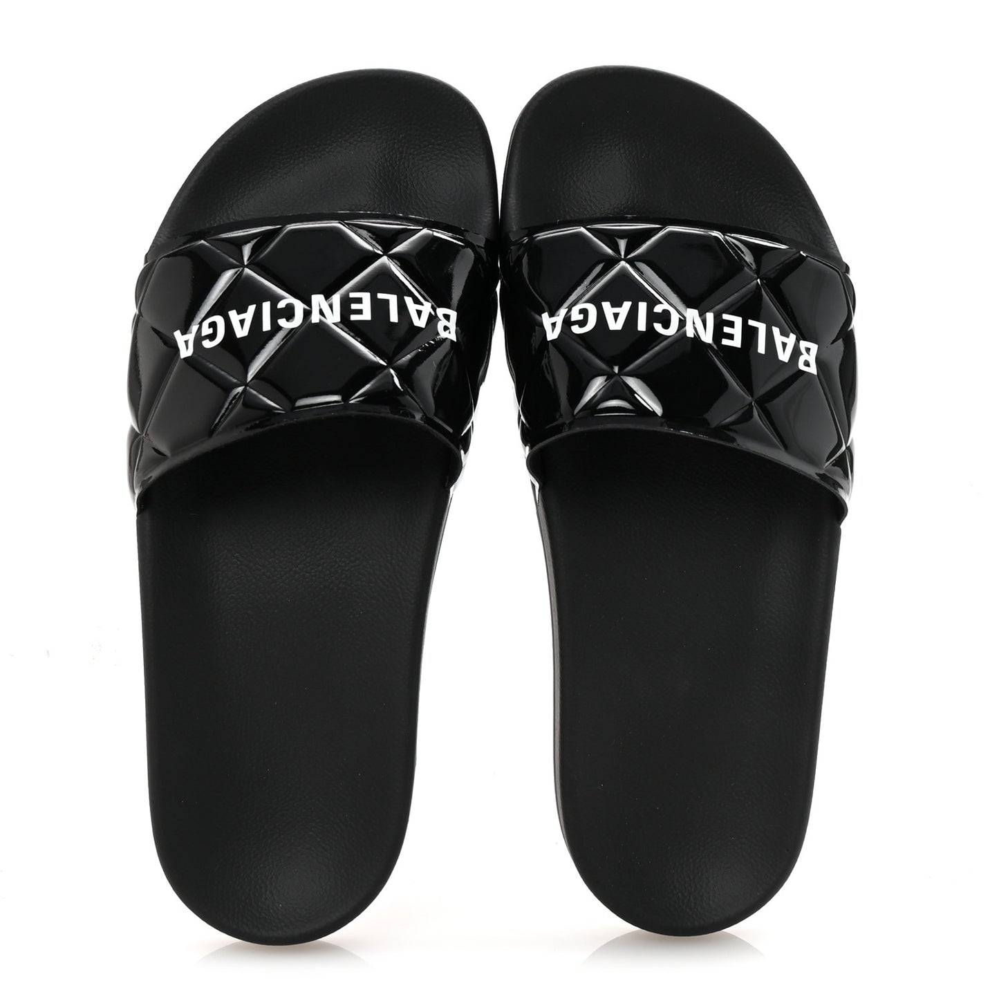 Patent Rubber Logo Womens Pool Slide Sandals 38 Black White