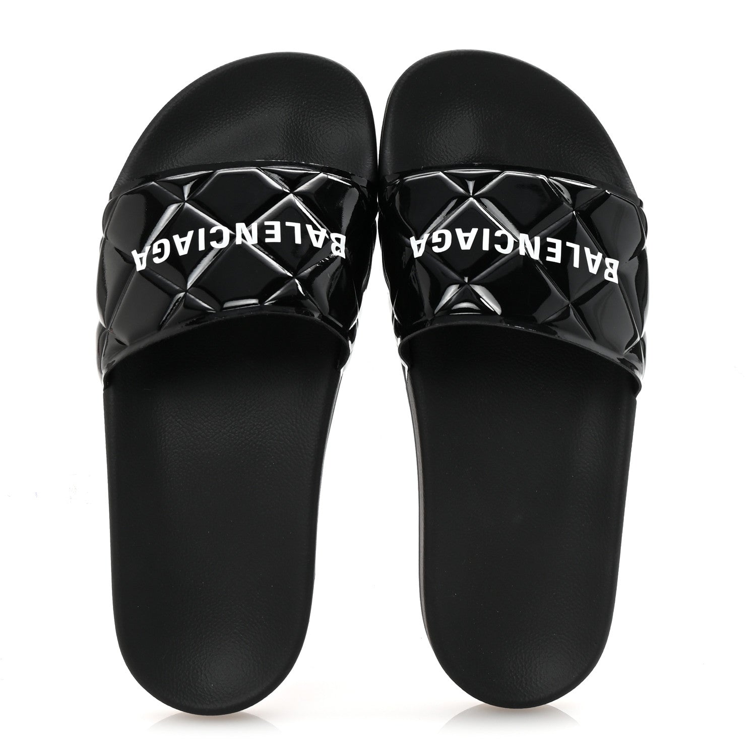 Balenciaga Patent Rubber Logo Womens Pool Slide Sandals 38 Black White 2 of 9
