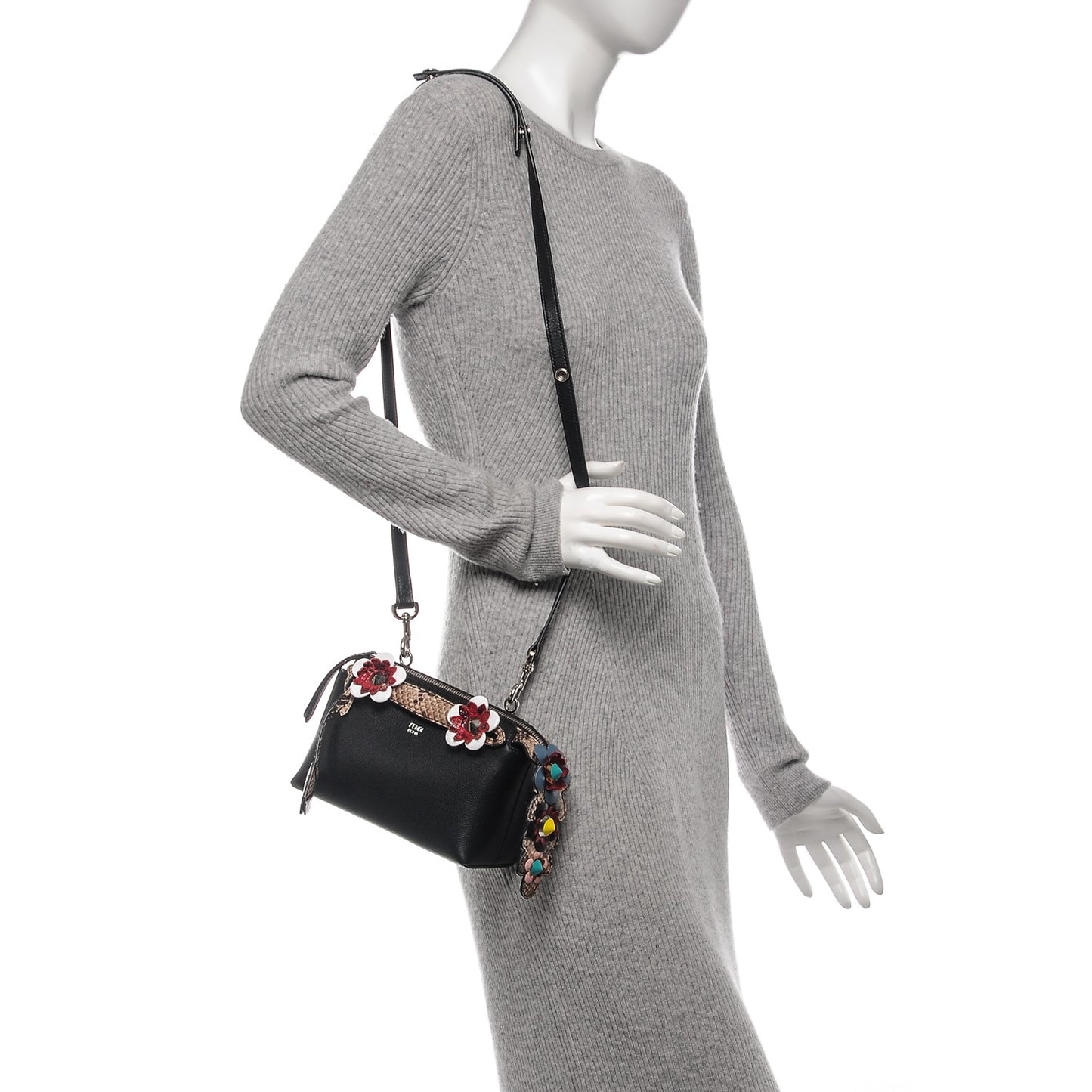 Vitello Dolce Snakeskin Nappa Croc Tail Flowerland Studded Mini By The Way Boston Bag Black Natural Multicolor
