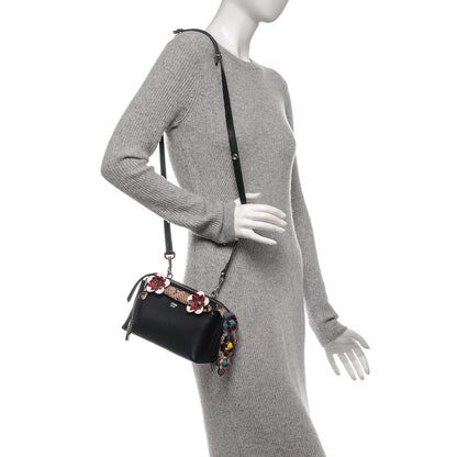 Fendi Vitello Dolce Snakeskin Nappa Croc Tail Flowerland Studded Mini By The Way Boston Bag Black Natural Multicolor 2 of 5