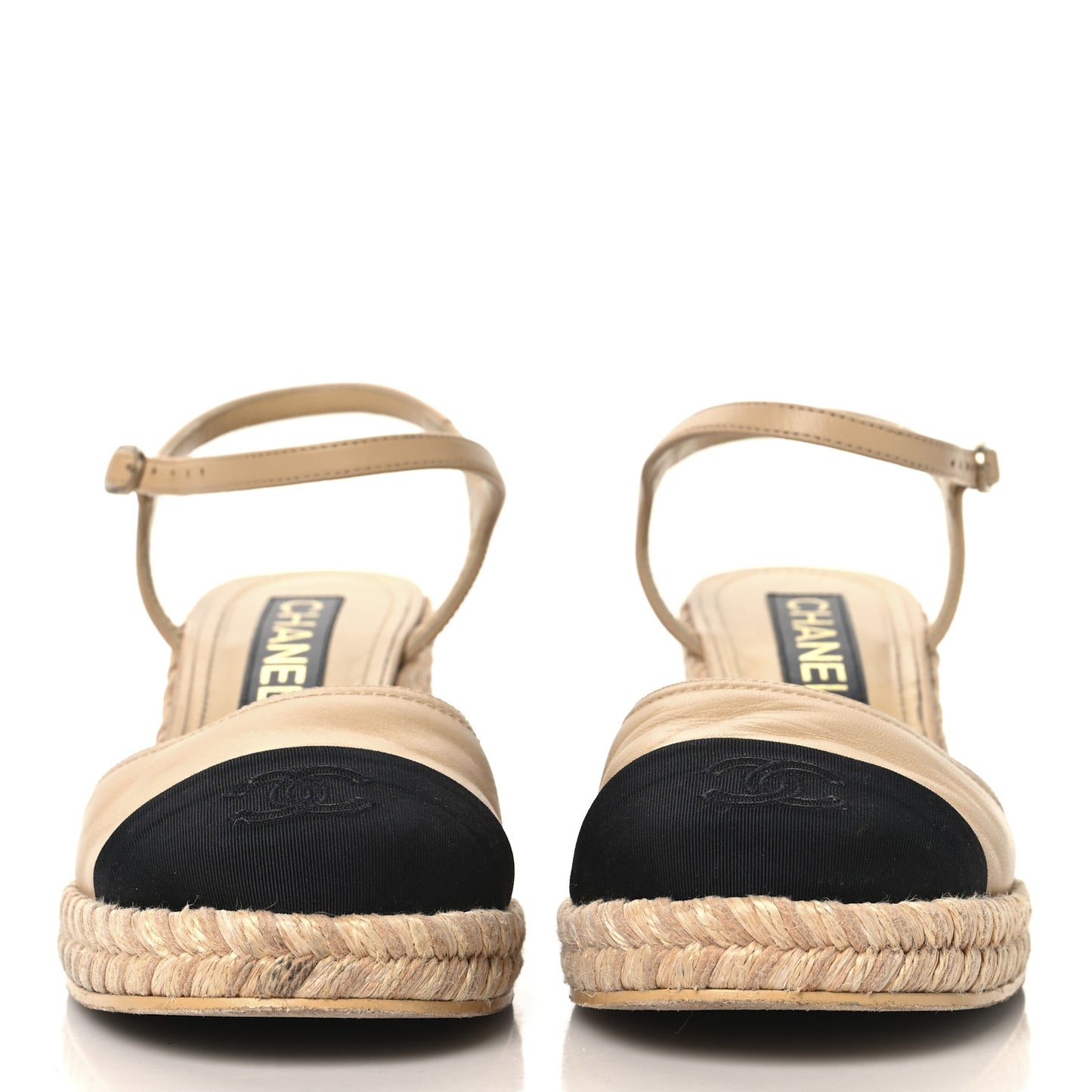 Lambskin Grosgrain CC Espadrilles Wedges 40 Beige Black