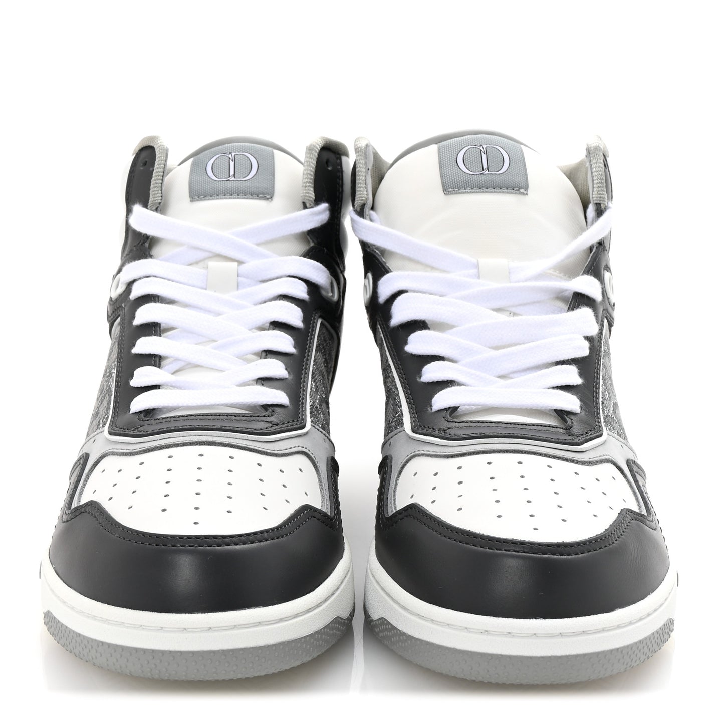 Smooth Calfskin Jacquard Oblique Mens B27 High Top Sneakers 40 Grey