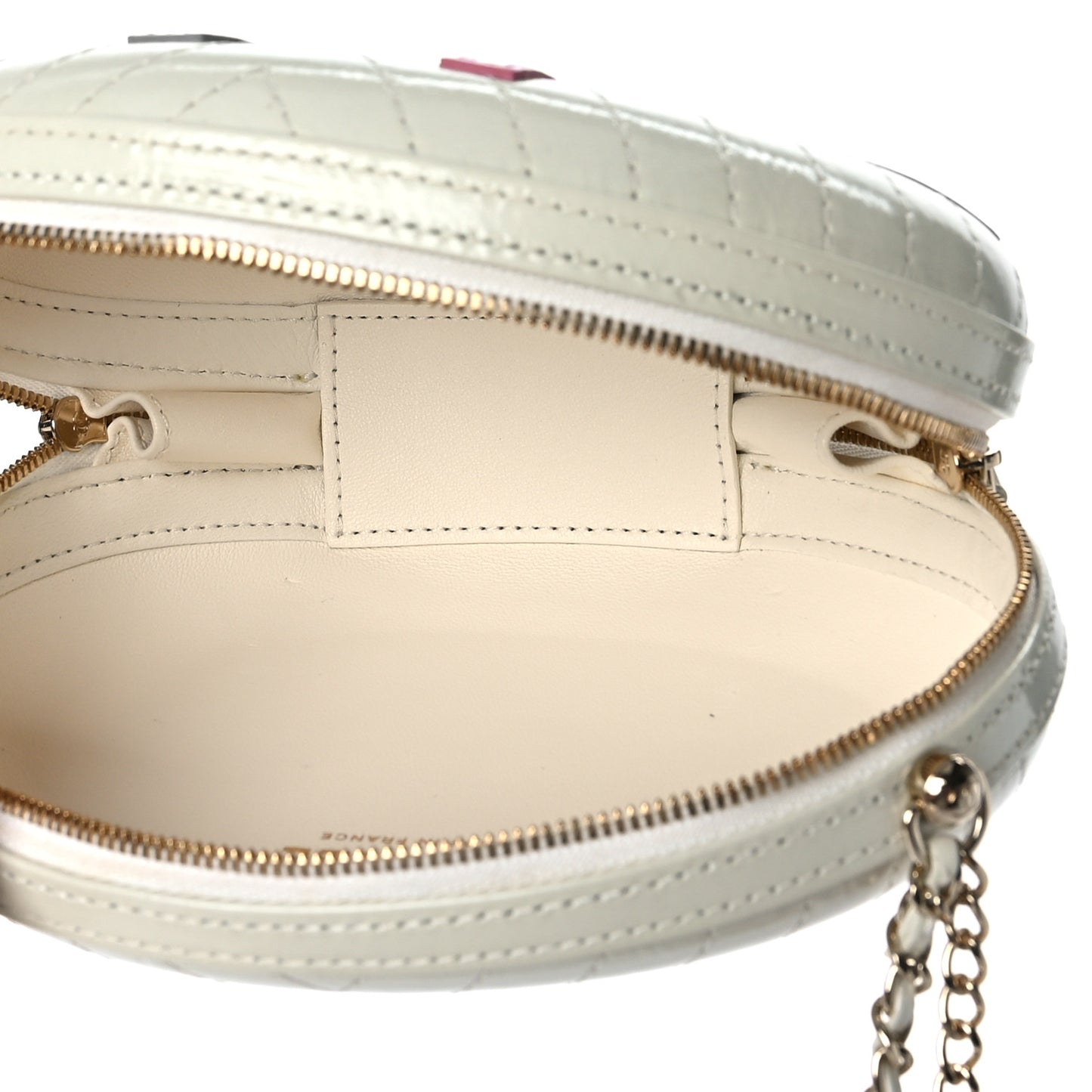 Embroidered Lambskin Chevron Quilted La Pausa Evening Bag White