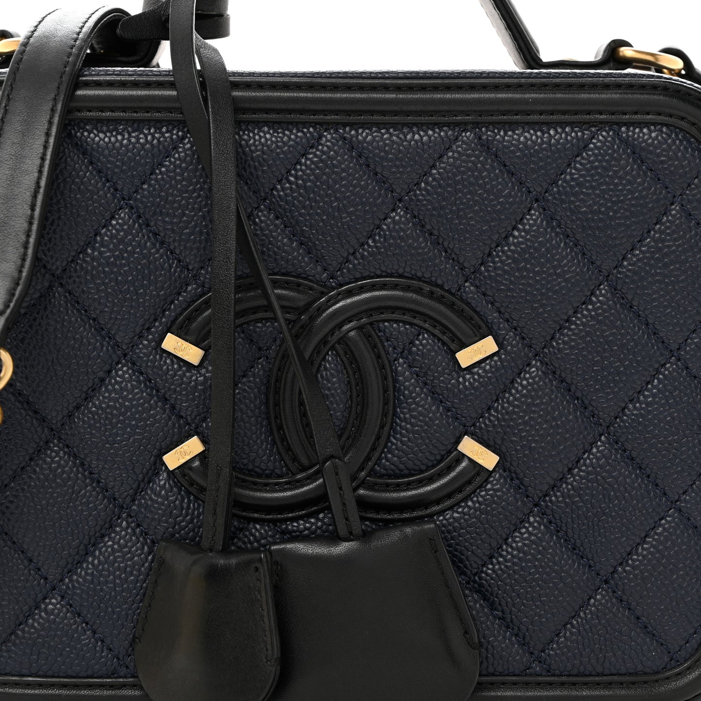 Caviar Quilted Medium CC Filigree Vanity Case Navy Black