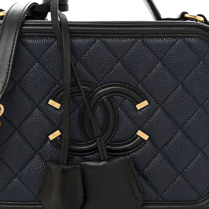 Chanel Caviar Quilted Medium CC Filigree Vanity Case Navy Black 8 of 10