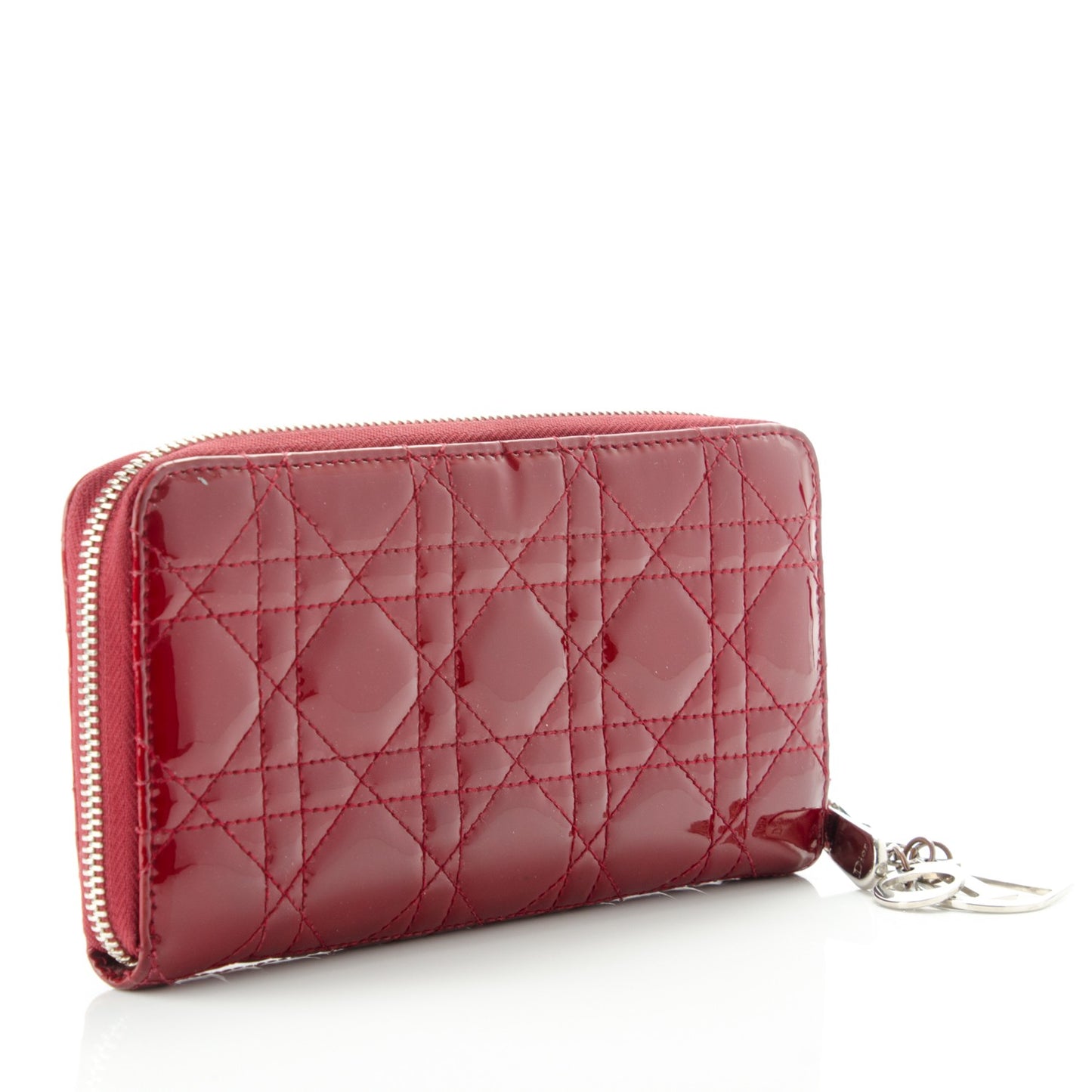 Patent Cannage Lady Dior Continental Zip Wallet Red