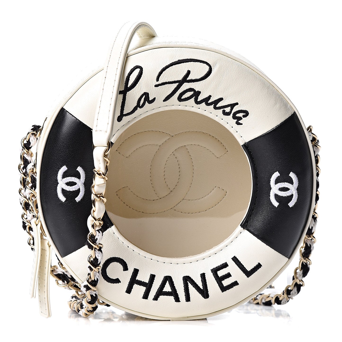 Lambskin Coco Lifesaver Round Bag Black White