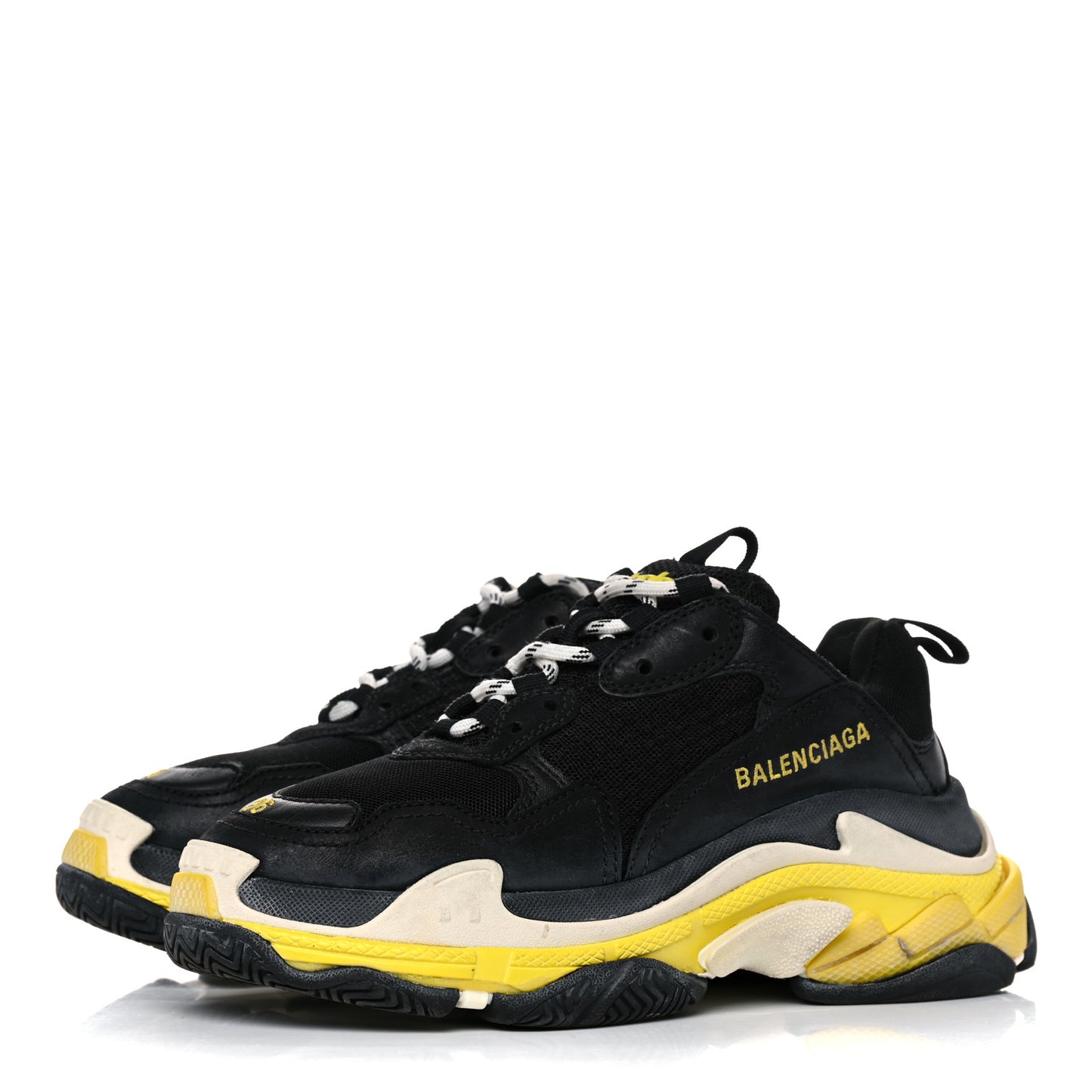 Fabric Mesh Womens Triple S Sneakers 36 Black Yellow