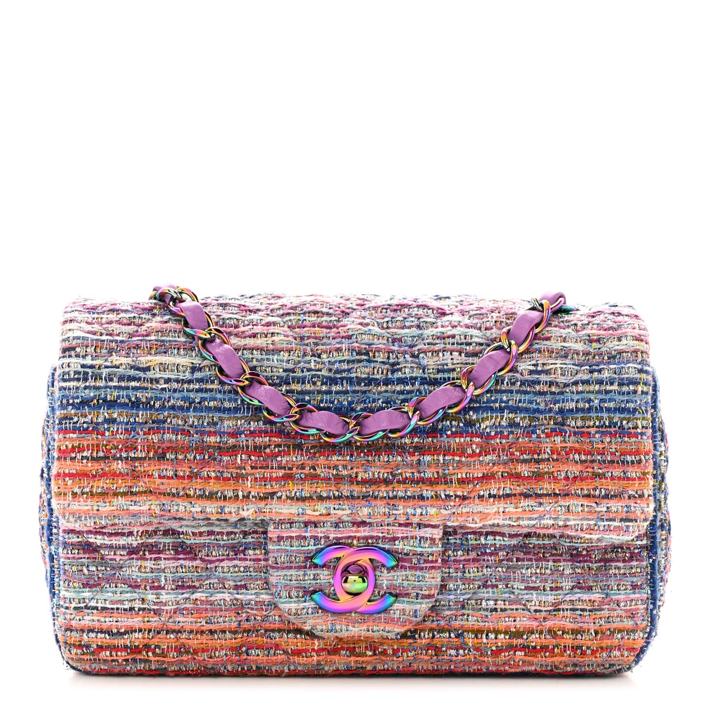 Tweed Quilted Mini Rectangular Flap Blue Pink Orange