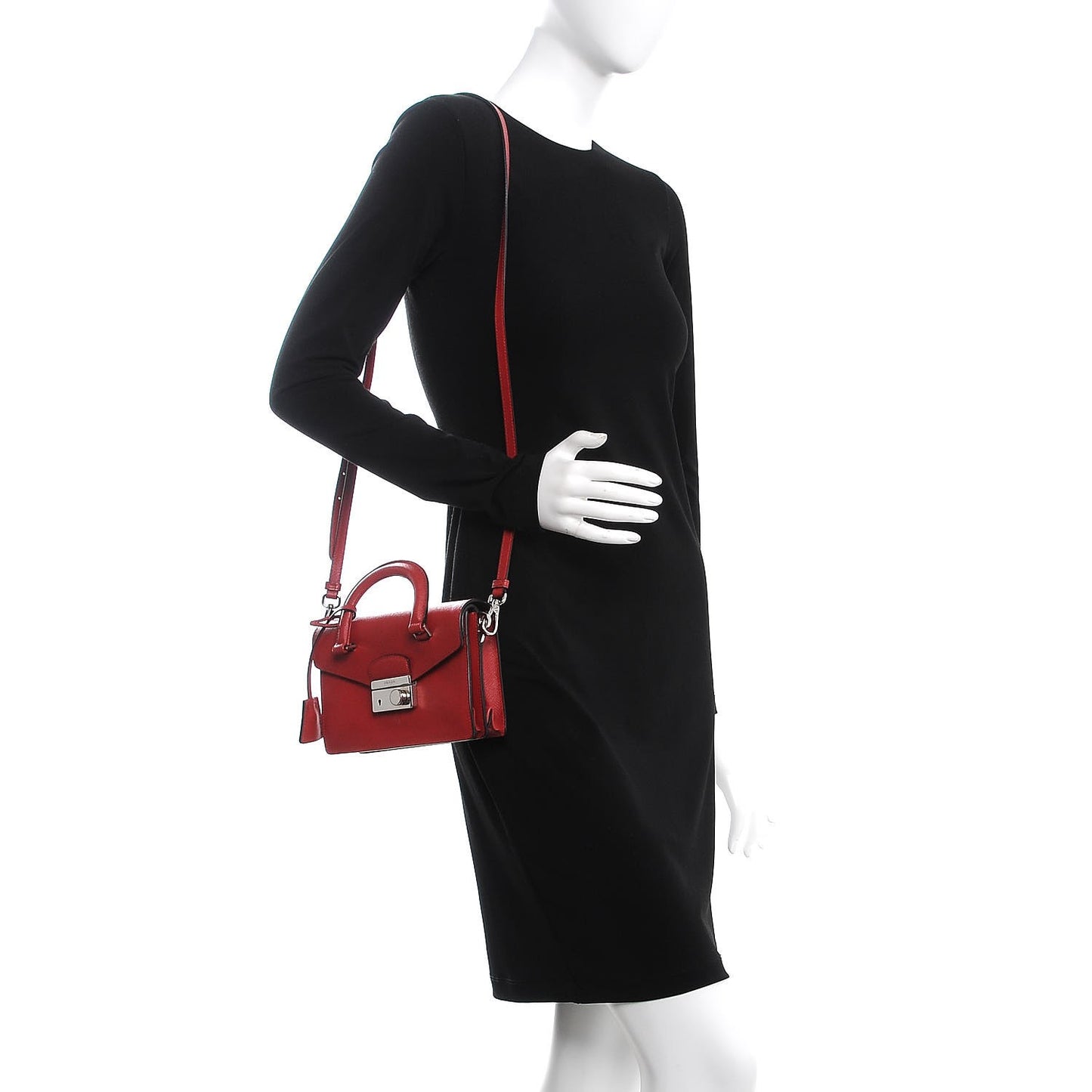 Saffiano Lux Mini Sound Top Handle Crossbody Bag Fuoco