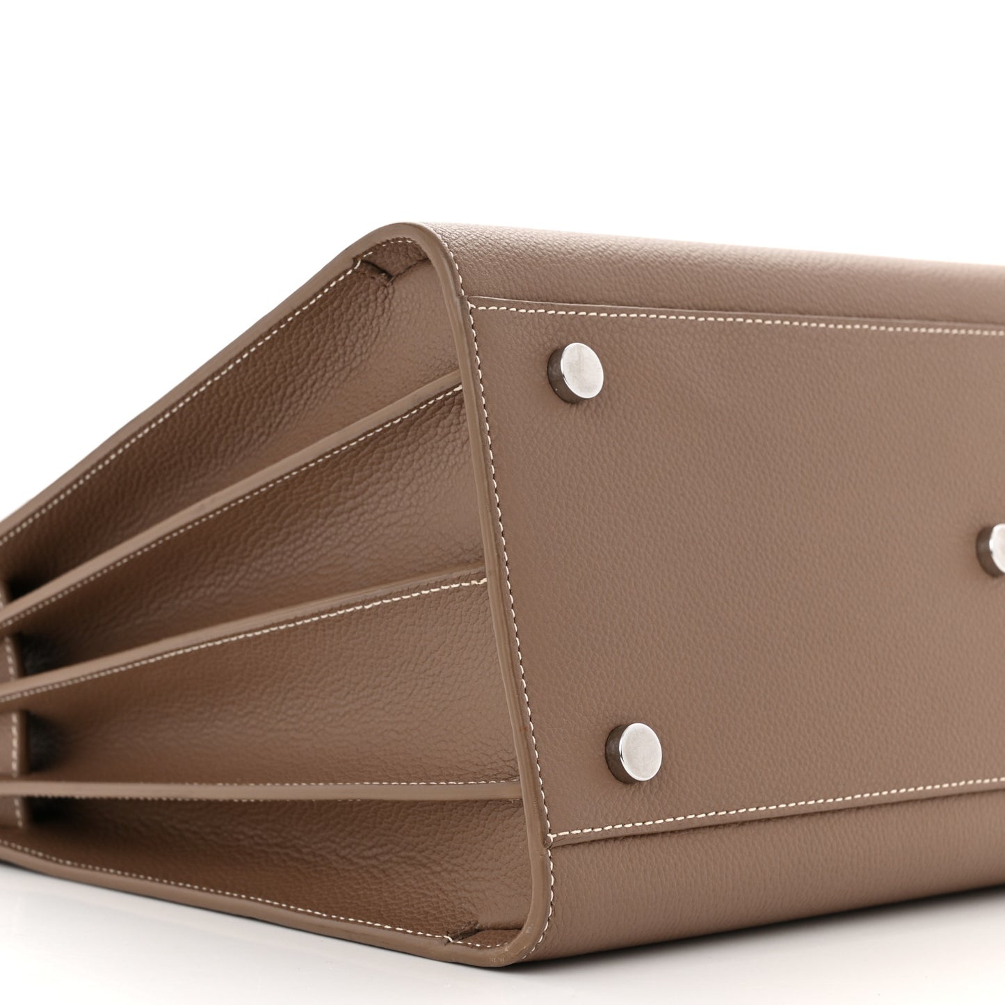 Grained Calfskin Topstitch Small Classic Sac De Jour Taupe