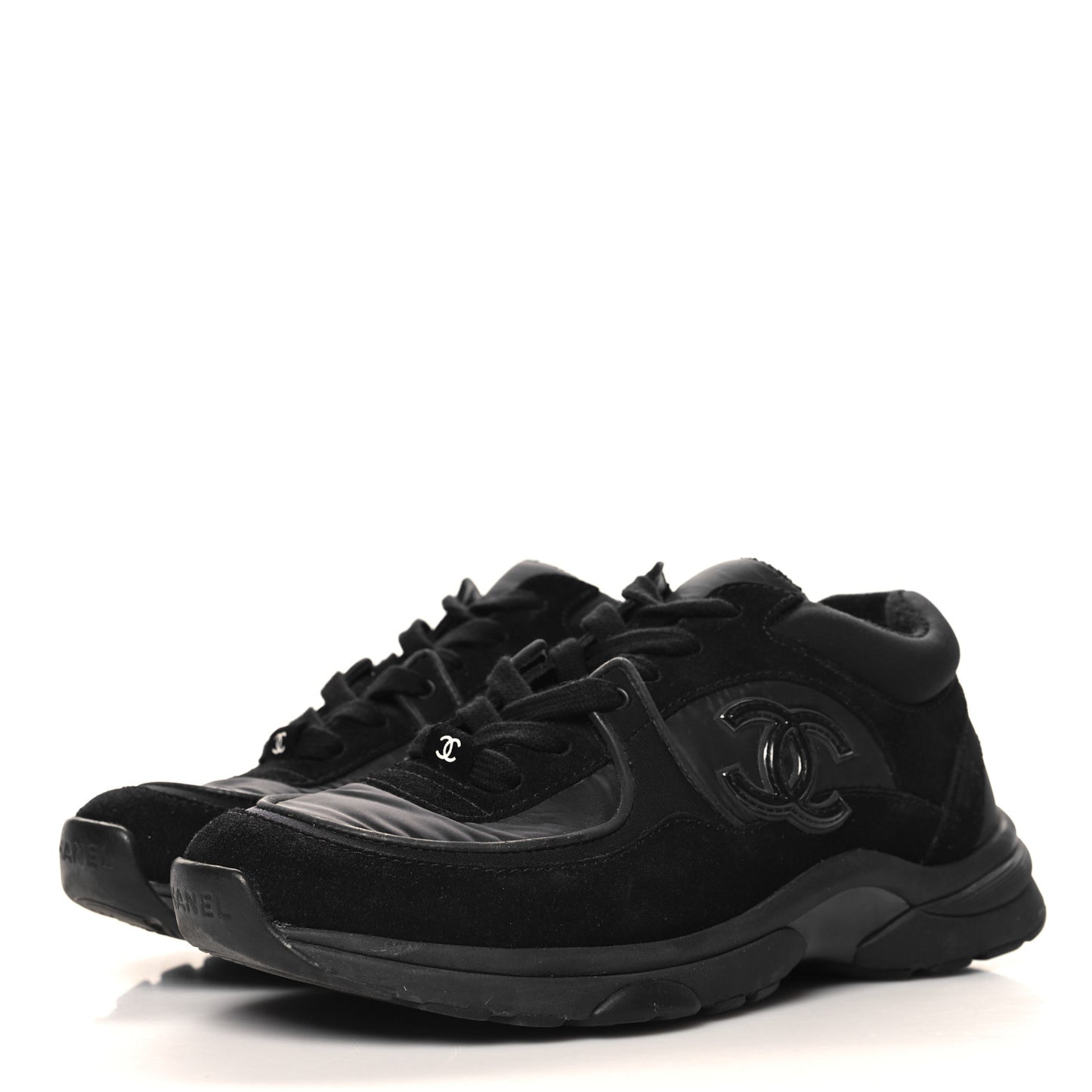 Fabric Calfskin Suede CC Sneakers 37 Black