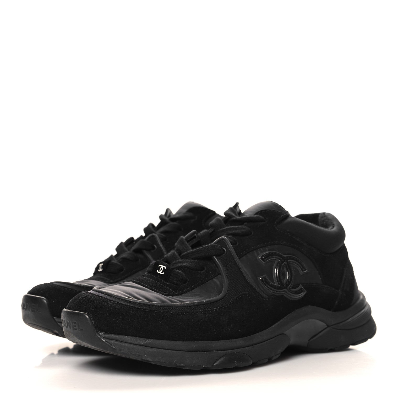 Chanel Fabric Calfskin Suede CC Sneakers 37 Black 4 of 9