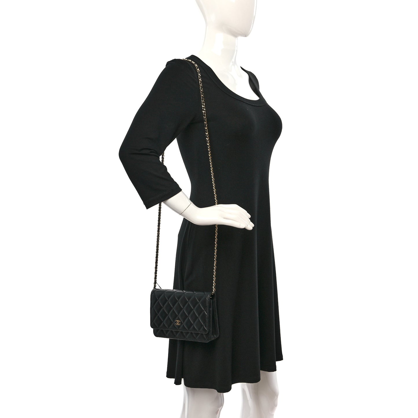 Lambskin Quilted Wallet On Chain WOC Black