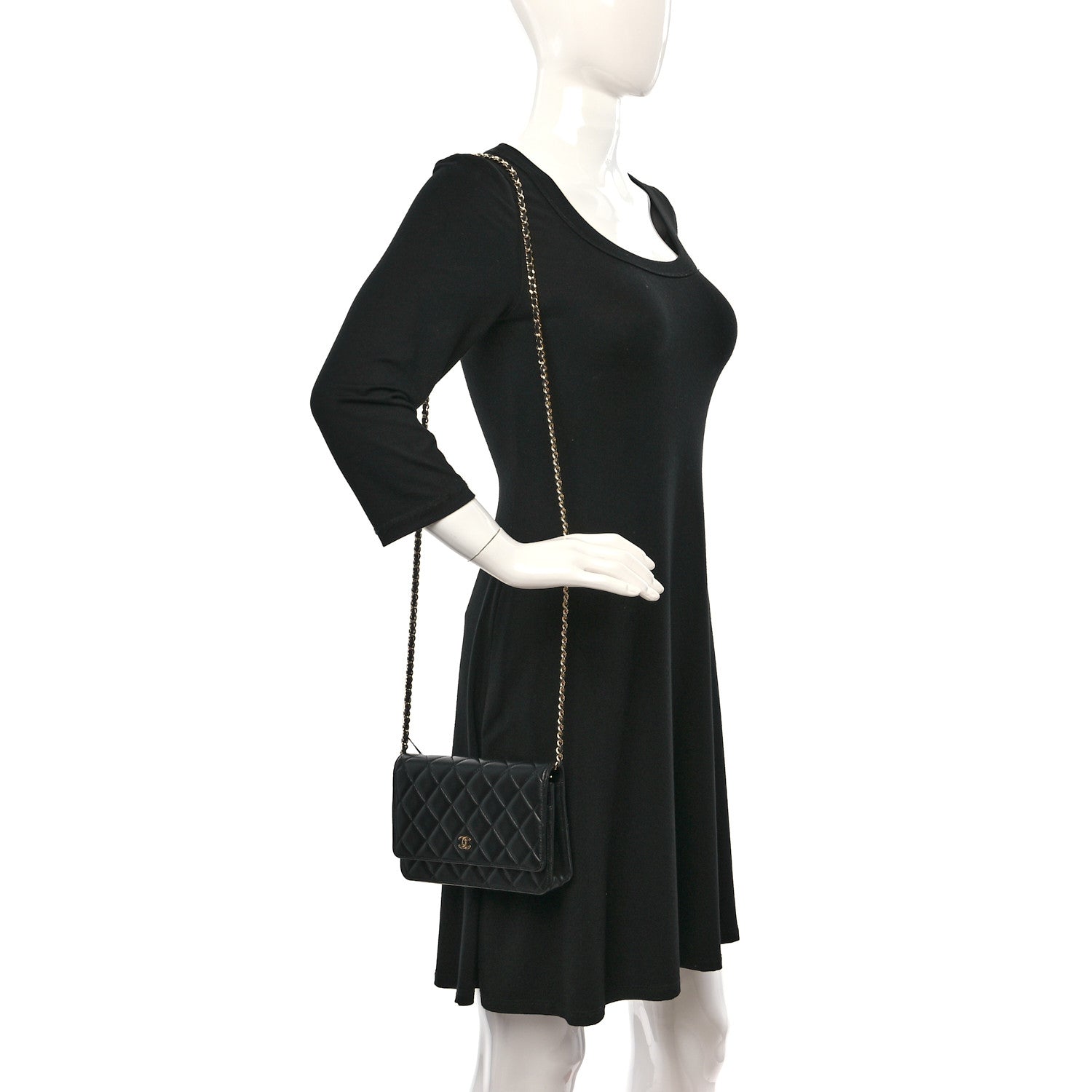 Chanel Lambskin Quilted Wallet On Chain WOC Black 2 of 9