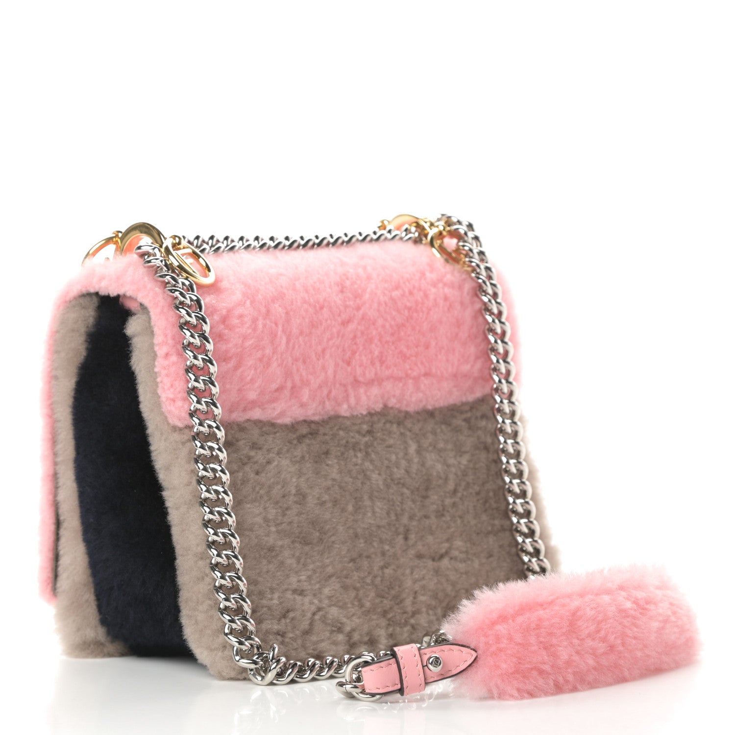 Fendi Shearling Vitello Century F is Fendi Small Kan I Shoulder Bag Pink Tortora Blue 3 of 11