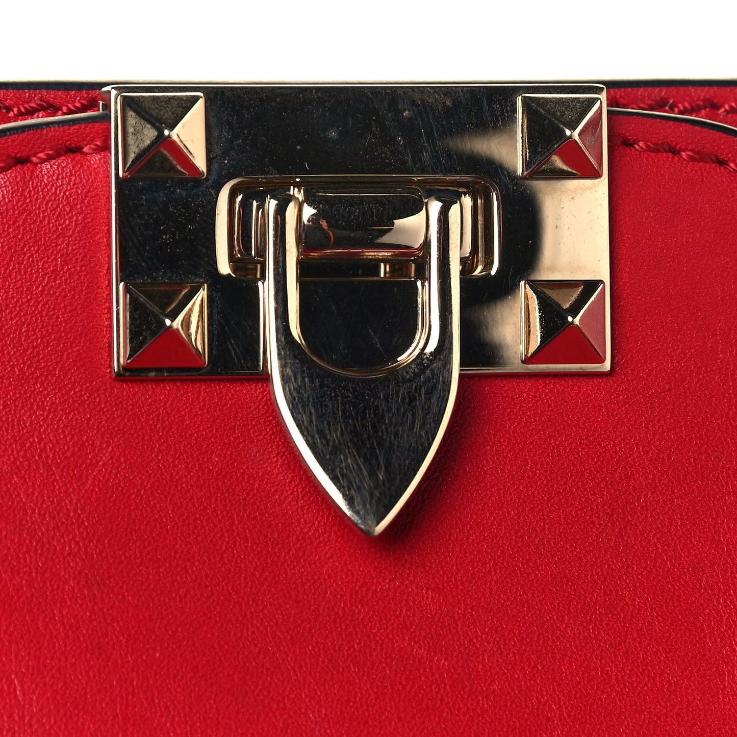Vitello Rockstud Double Handle Tote Red