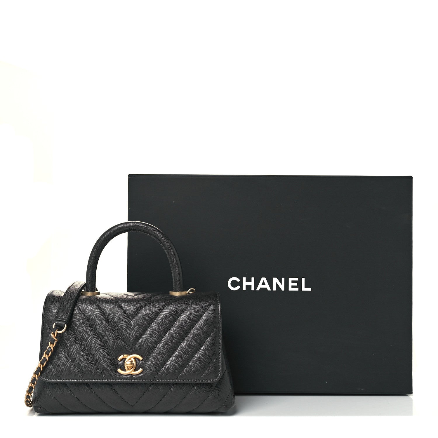 Chanel Caviar Chevron Quilted Mini Coco Handle Flap Dark Grey 12 of 12
