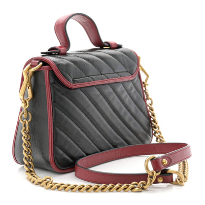 Gucci Vintage Effect Calfskin Matelasse Diagonal Mini Torchon GG Marmont Top Handle Shoulder Bag Black Romantic Cherry 3 of 11