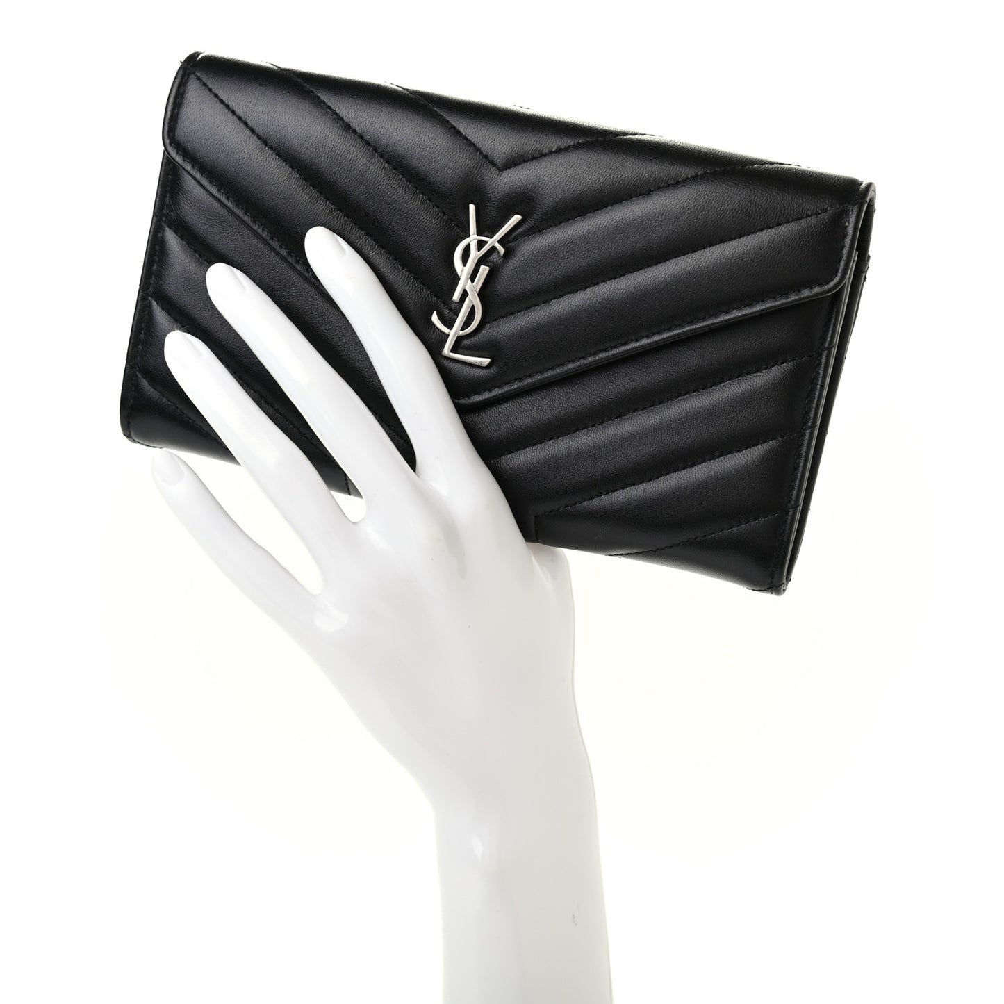 Lambskin Y Quilted Monogram Large Loulou Flap Wallet Black