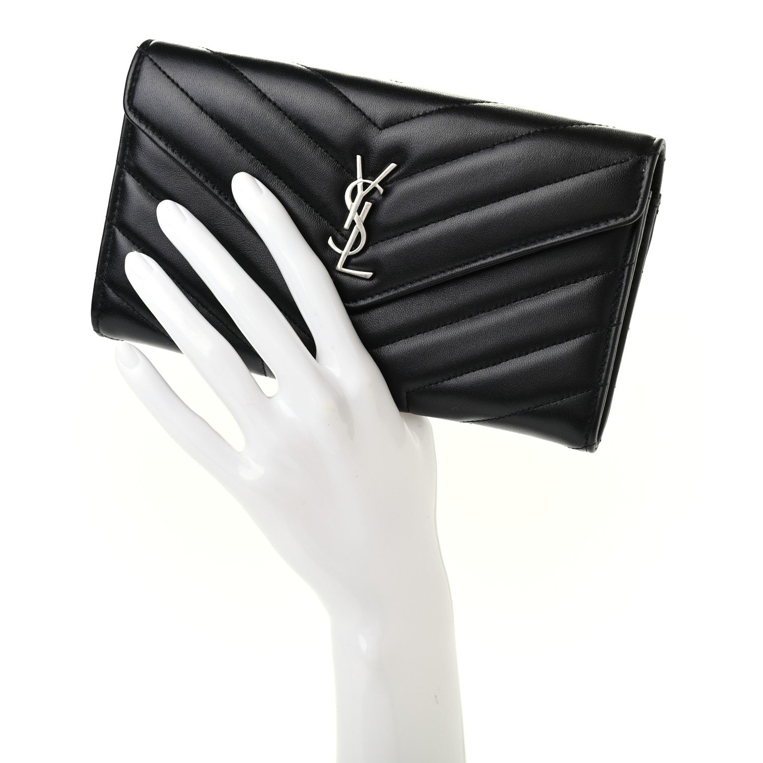 Saint Laurent Lambskin Y Quilted Monogram Large Loulou Flap Wallet Black 2 of 7