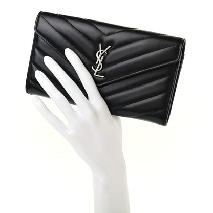 Saint Laurent Lambskin Y Quilted Monogram Large Loulou Flap Wallet Black 2 of 7