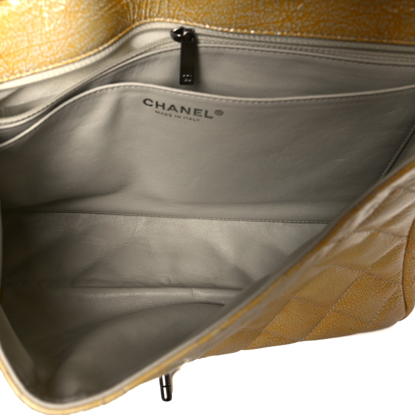 Crinkled Patent Quilted Jumbo Single Flap Light Beige