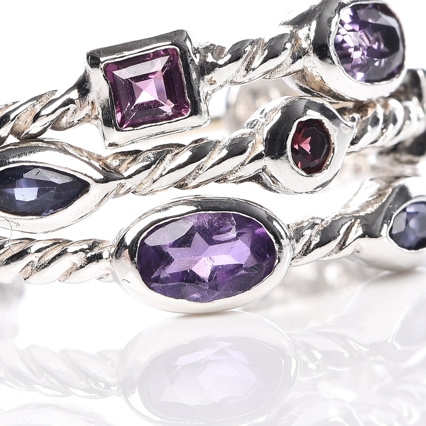 Sterling Silver Amethyst Iolite Topaz Garnet Confetti 3 Row Earrings