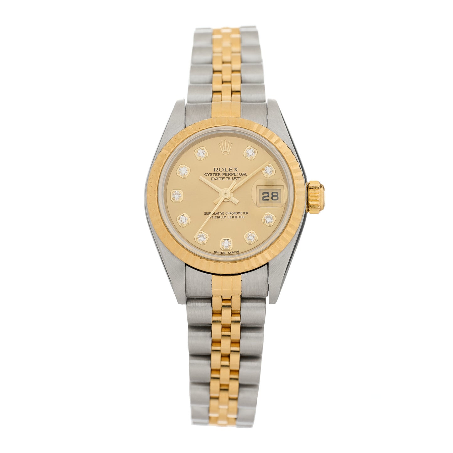 Stainless Steel 18K Yellow Gold Diamond 26mm Oyster Perpetual Datejust Watch Champagne 79173