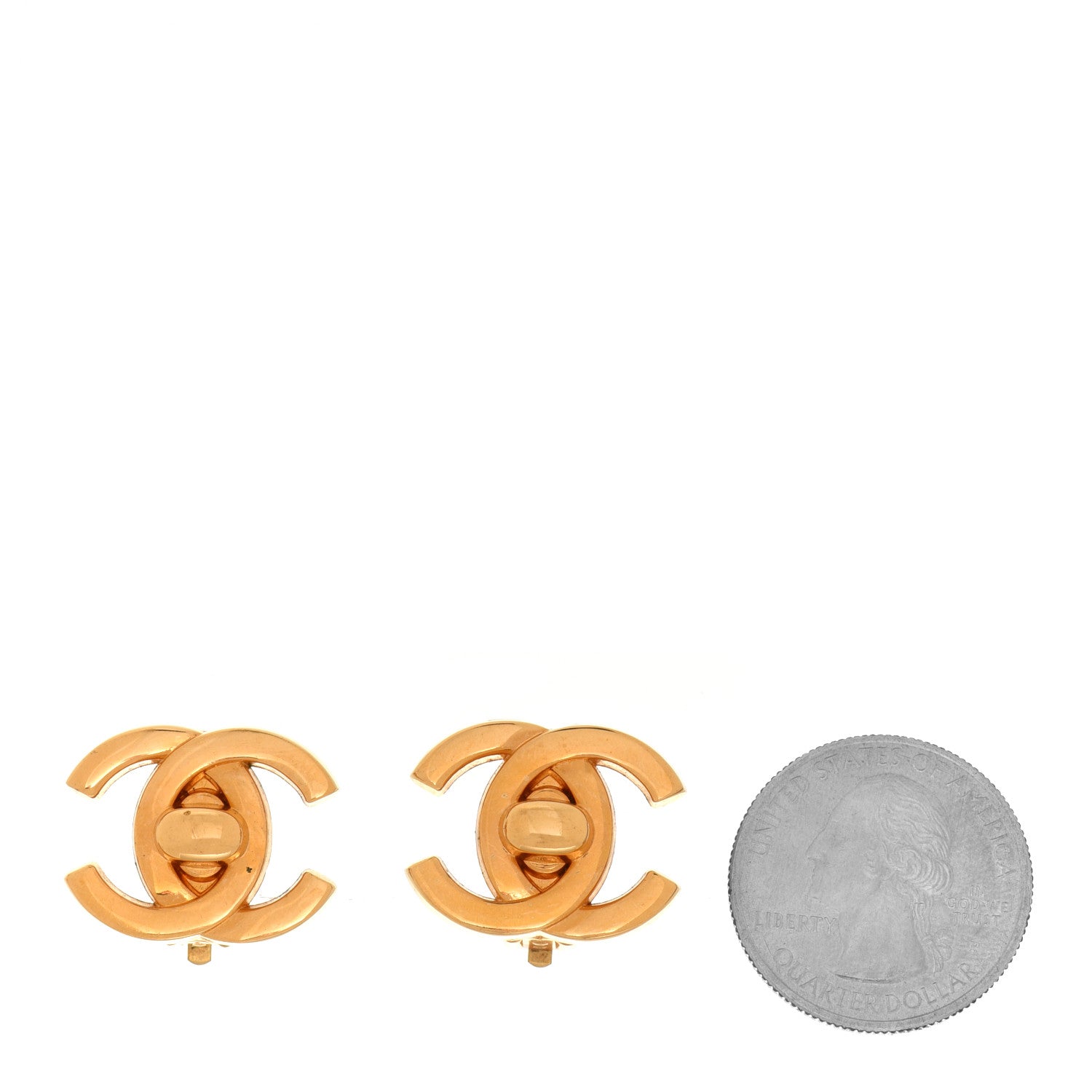 Chanel Metal CC Turnlock Clip On Earrings Gold 2 of 5