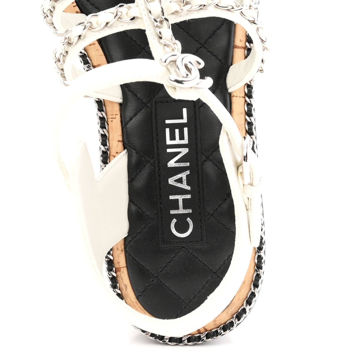 Lambskin Chain Cork Sandals 38.5 White