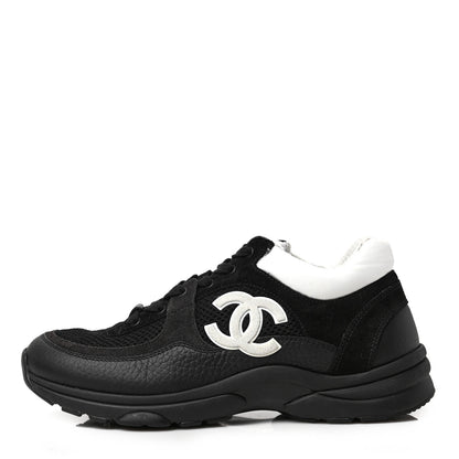 Chanel Mesh Suede Grained Calfskin Womens CC Sneakers 39 Black White 1 of 8