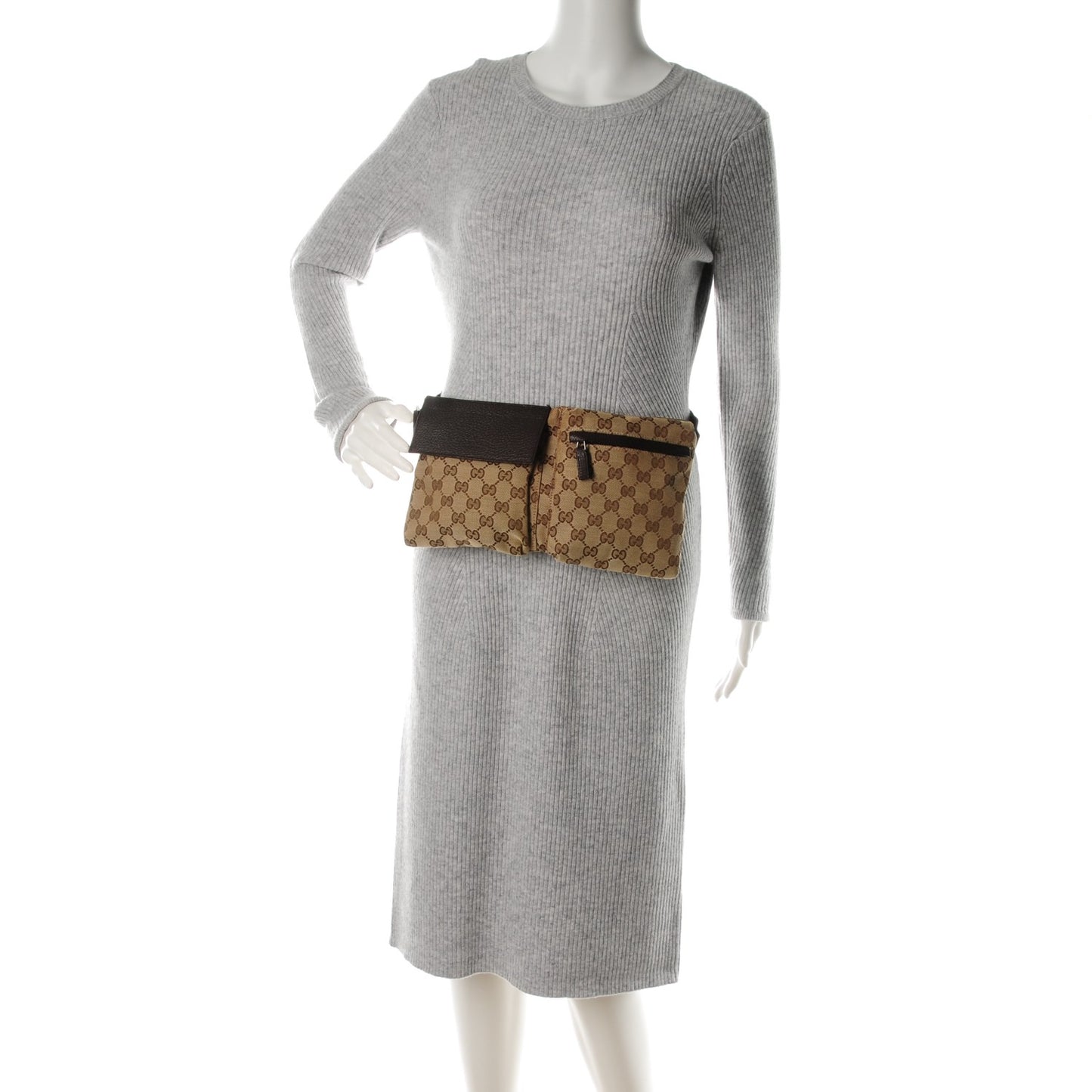 GG Monogram Double Pocket Belt Bag Dark Brown