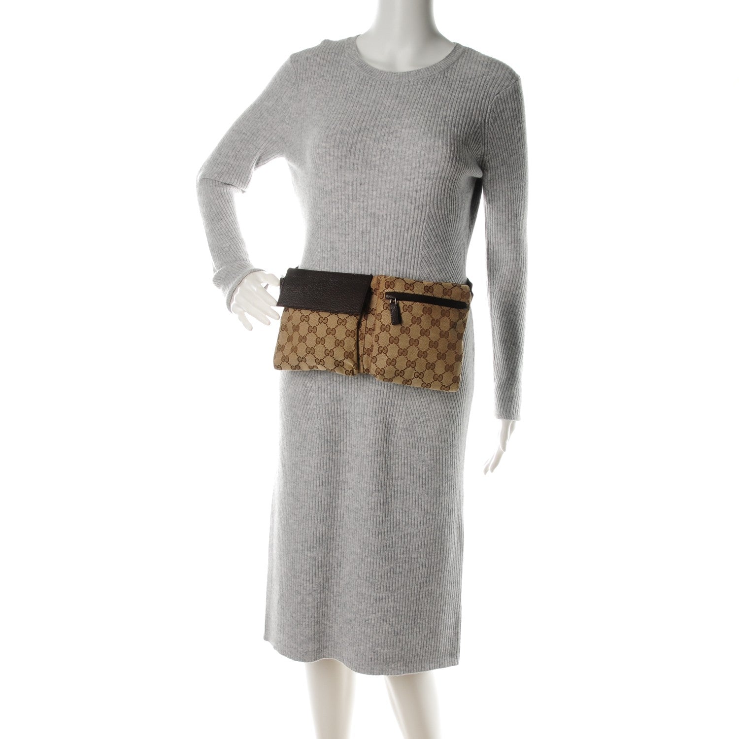 Gucci GG Monogram Double Pocket Belt Bag Dark Brown 2 of 7