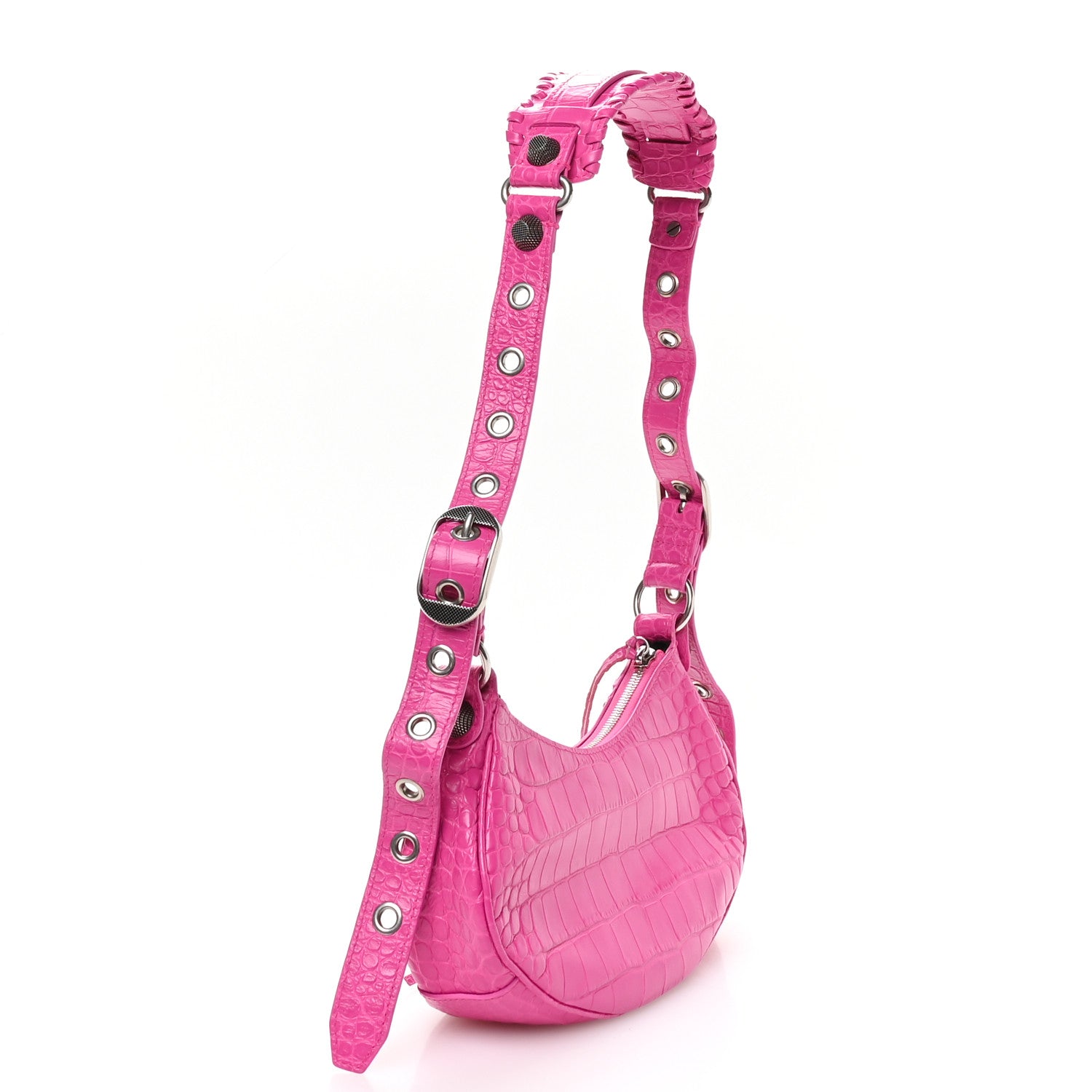Balenciaga Extra Supple Calfskin Crocodile Embossed XS Le Cagole Shoulder Bag Lipstick Pink 4 of 11
