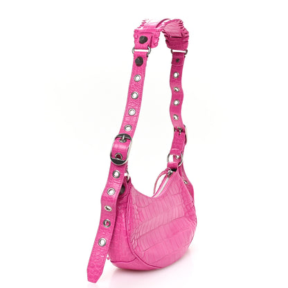Balenciaga Extra Supple Calfskin Crocodile Embossed XS Le Cagole Shoulder Bag Lipstick Pink 4 of 11