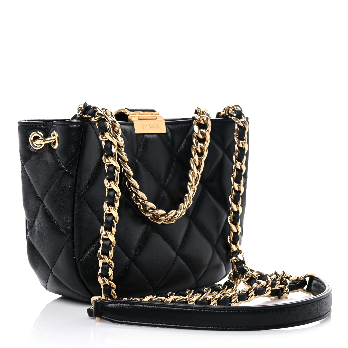 Lambskin Quilted Small Chain Hobo Black