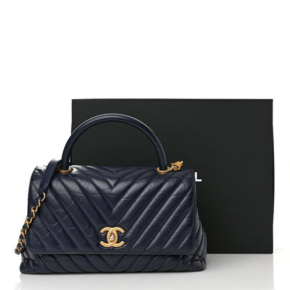 Chanel Aged Calfskin Chevron Quilted Small Coco Handle Flap Navy 16 of 16