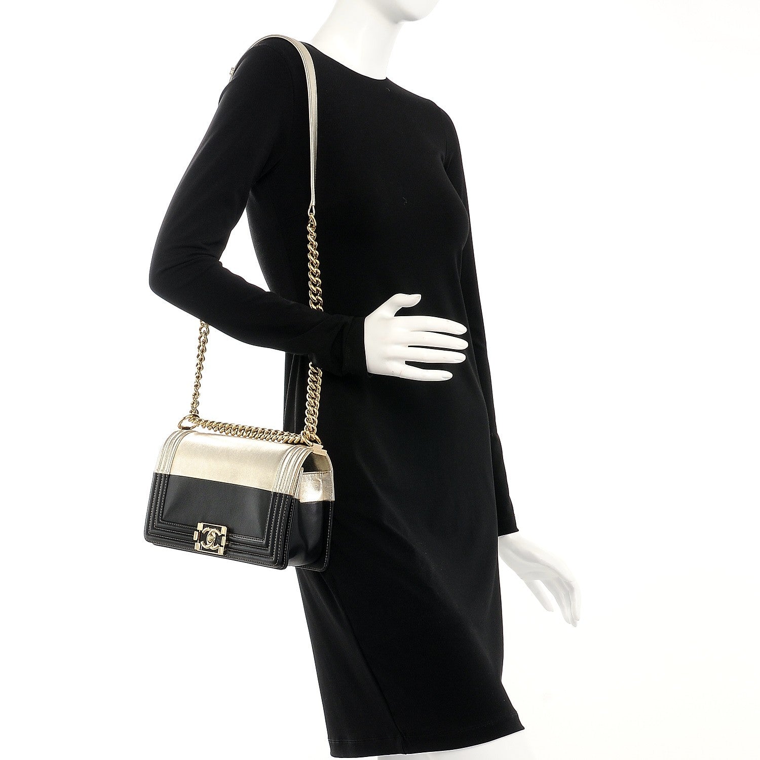 Chanel Metallic Goatskin Calfskin Medium Boy Flap Gold Black 2 of 8