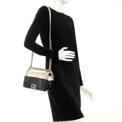 Chanel Metallic Goatskin Calfskin Medium Boy Flap Gold Black 2 of 8