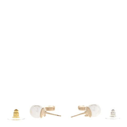 Chanel Pearl Crystal CC Long Drop Earrings Gold 3 of 4