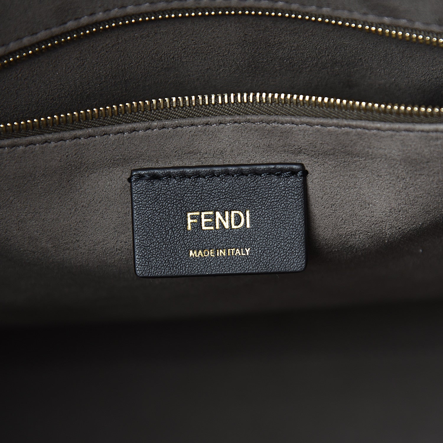 Fendi Glazed Fabric Vitello Century Plexiglass FF 1974 Stamp Patch Medium Runaway Shopper Tote Mogano Panna Black 5 of 9