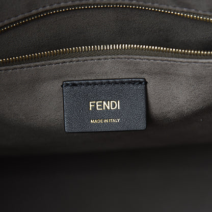 Fendi Glazed Fabric Vitello Century Plexiglass FF 1974 Stamp Patch Medium Runaway Shopper Tote Mogano Panna Black 5 of 9