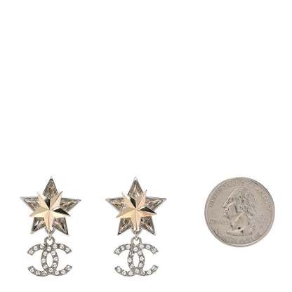Chanel Crystal CC Star Drop Earrings Silver Gold 2 of 5