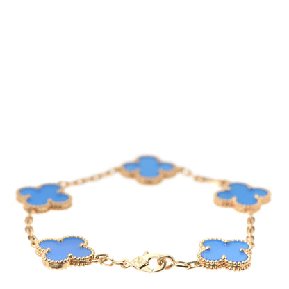 Van Cleef & Arpels 18K Yellow Gold Blue Agate 5 Motifs Vintage Alhambra Bracelet 3 of 7